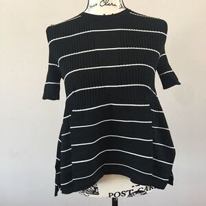 Current air stretch ribbed black stripe babydoll shirt top ladies size small